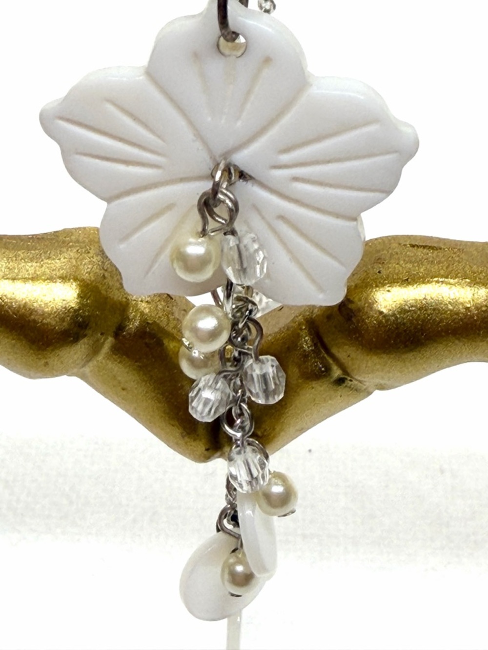 White Floral Drop Necklace with Acrylic Pearl & Crystal Accents
